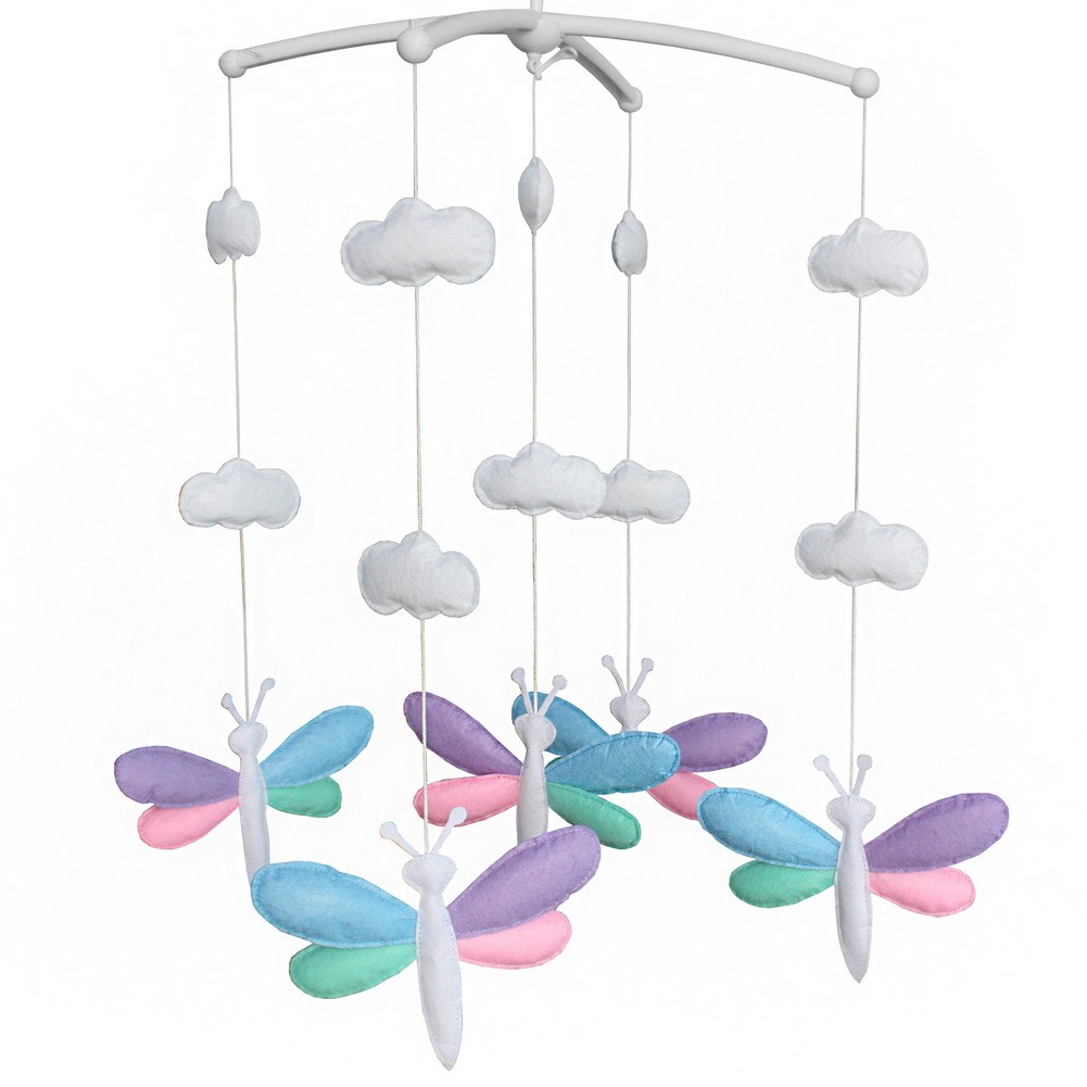 Crib Musical Hanging Rotate Bell Ring Rotate Crib Mobile [Cute Dragonfly]