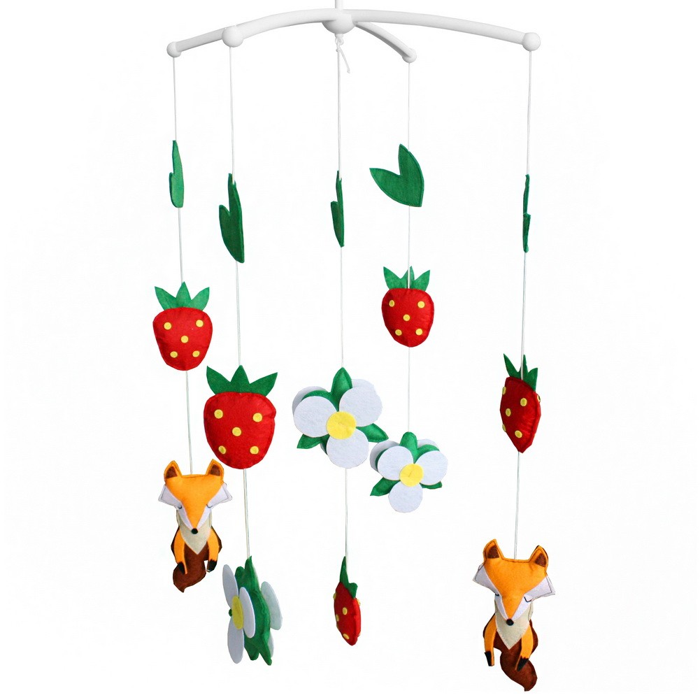 Cute Baby Crib Rotatable Musical Bed Bell [Cartoon Fox and Strawberry]