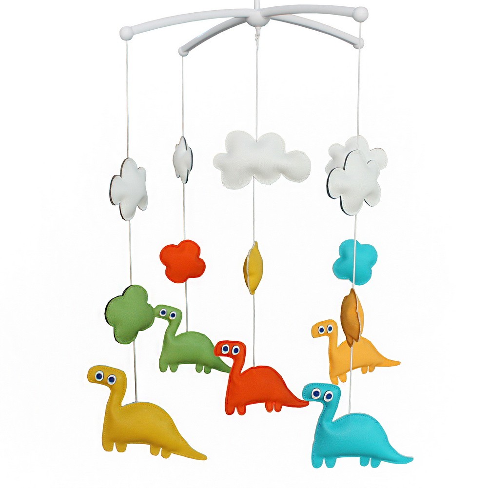 Colorful PU Leather Dinosaur Dolls Handmade Cute Baby Crib Rotatable Bed Bell