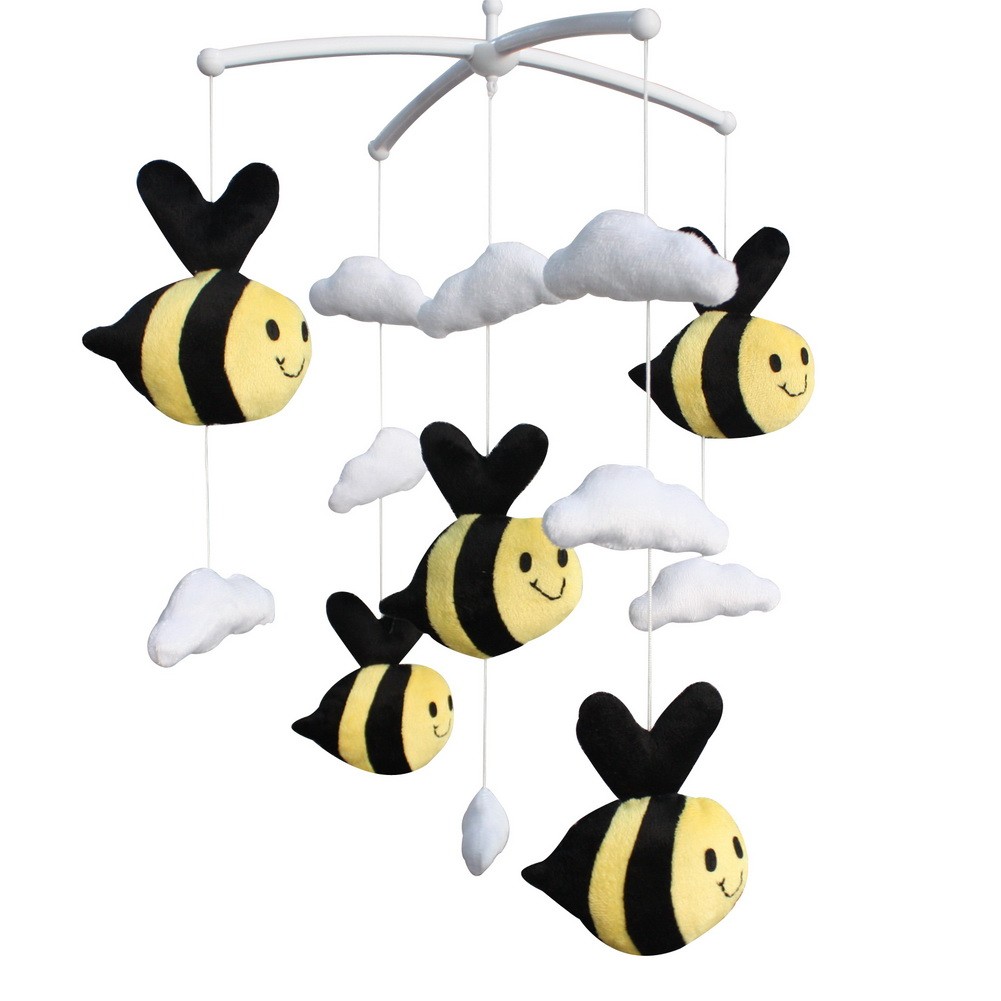 Cute Bee Plush Toy Adorable Baby Crib Decoration Music Mobile