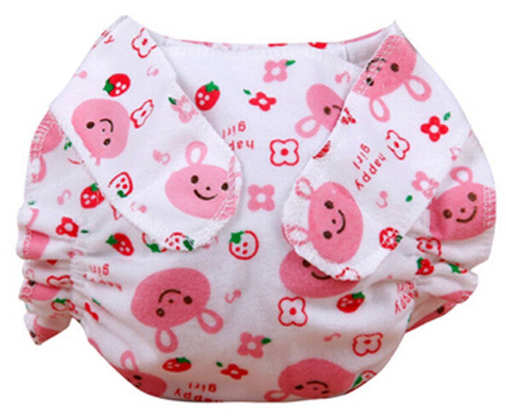 Set of 2 Cotton Diaper Pants Diapers Leak Proof Breathable Waterproof Pink A