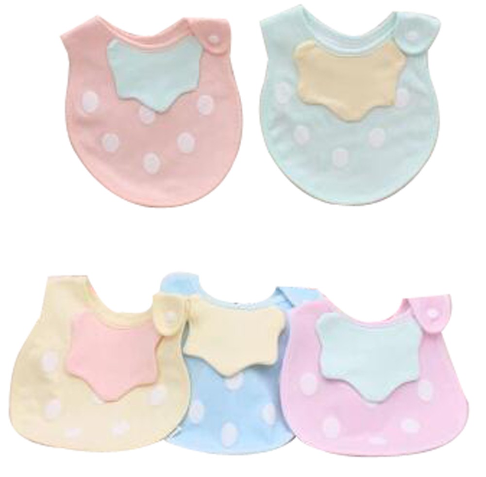 Set Of 5 Baby Bibs Waterproof Soft Adjustable Neckban Pink Green Yellow Blue