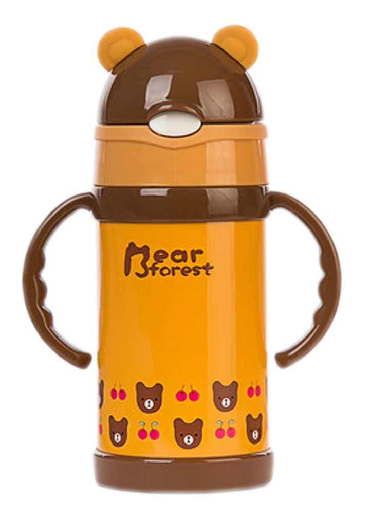 Bear Forest Vacuum Insulated Stainless Steel Sippy Cup with Handle, 9 oz, Brown