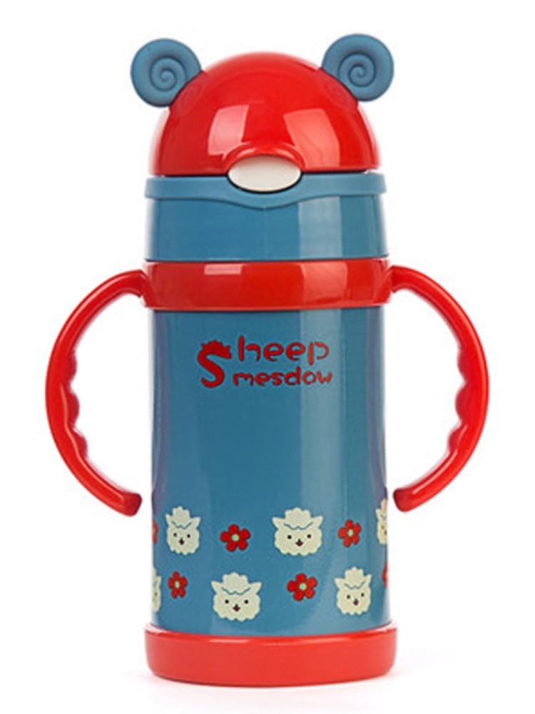 Sheep Meadow Vacuum Insulated Stainless Steel Sippy Cup with Handle, 9 oz, Blue