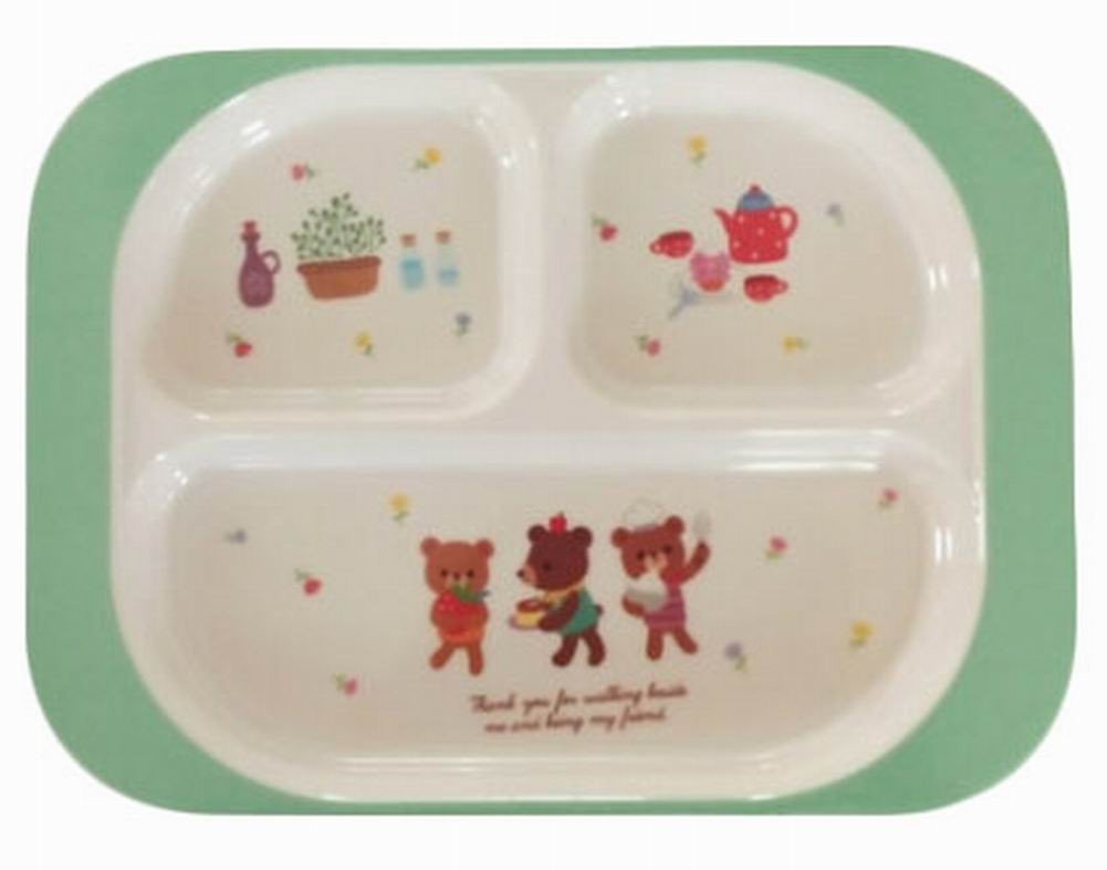 Practical Baby Eating Plates Children's Tableware Cute Points Tray, Green