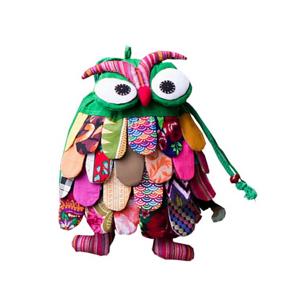Ethnic Style Handmade Special Kids Backpack Pretty Owl Whimsical Backpack Green