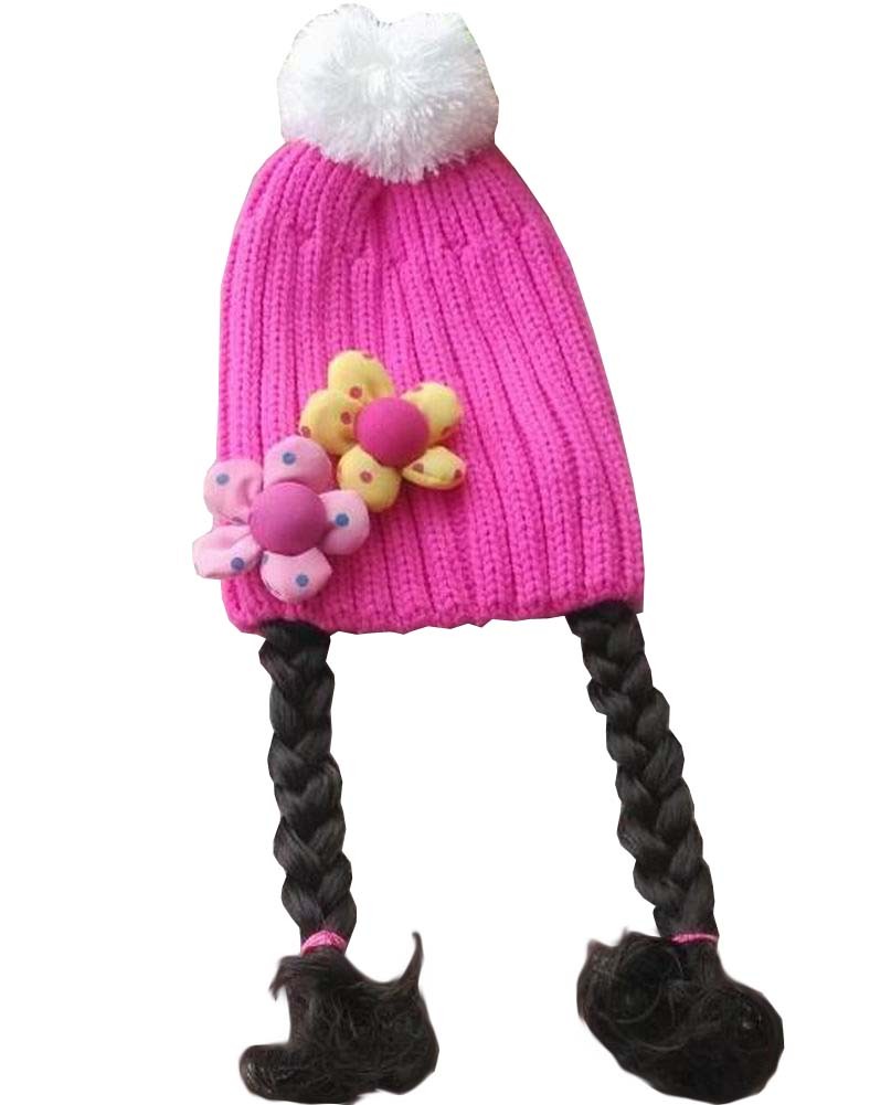 [Pink] Cute Baby Girl Knitted Hat Kids Cap with Braids