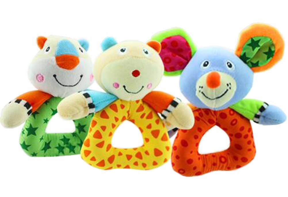 Set of 3 Baby Kids Cute Animal Soft Stuffed Plush Toy Rattle