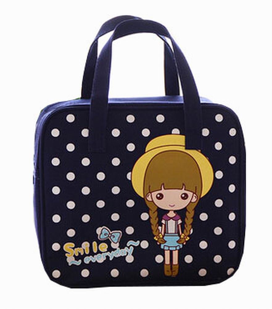 Cute Cartoon Lunch Tote Bag Reusable Lunch Box Bag For Kids, Navy Blue