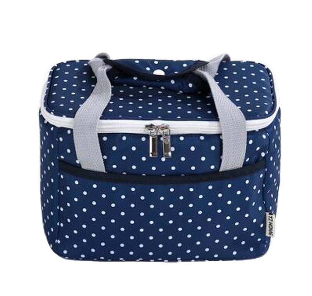 Round Dot Lovely Bag Lunch Tote Bag Fashion Simple Insulated Bento Bag(Blue)