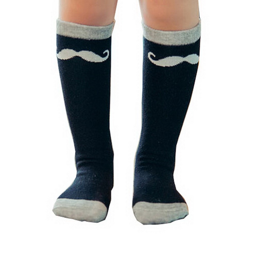 2 Pairs Knee High Stockings Unisex-baby Tube Socks for Kids [Mustache, Black]