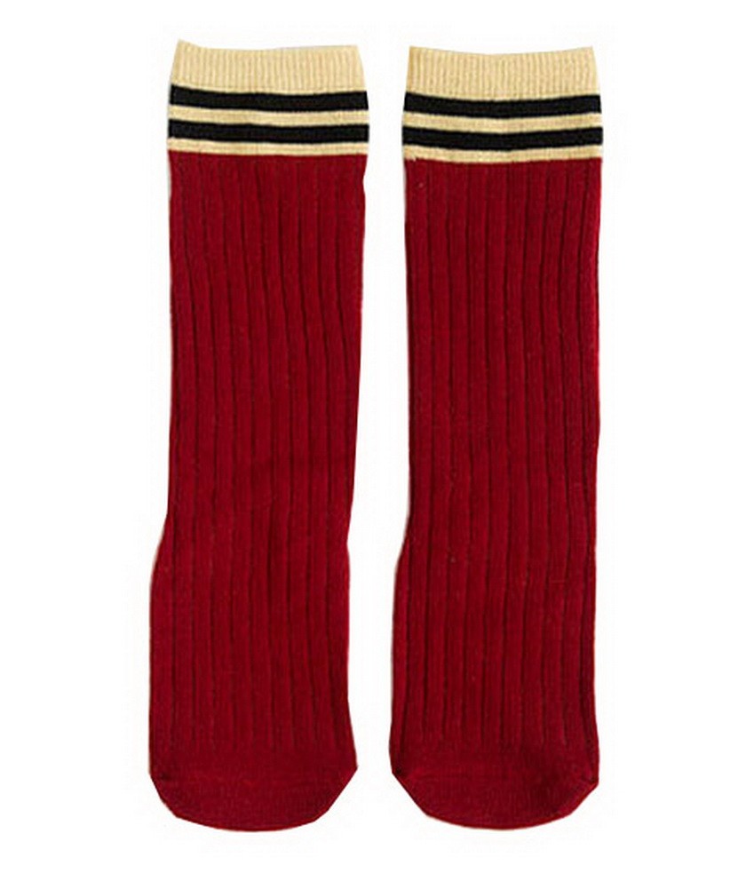 2 Pairs Knee High Stockings Unisex-baby Tube Socks for Kids [Stripes,Burgundy]