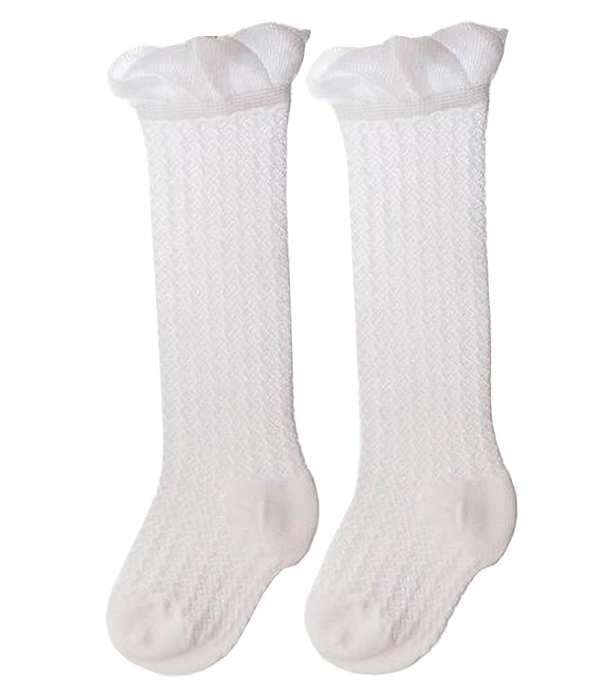 [White] 2 Pairs Baby Knee High Stockings Children Tube Socks