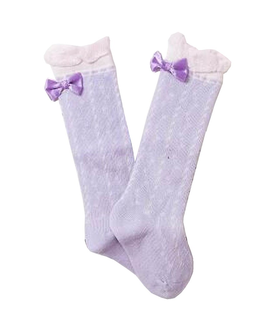 Beautiful Baby Knee High Stockings Tube Socks for Children Bow Purple