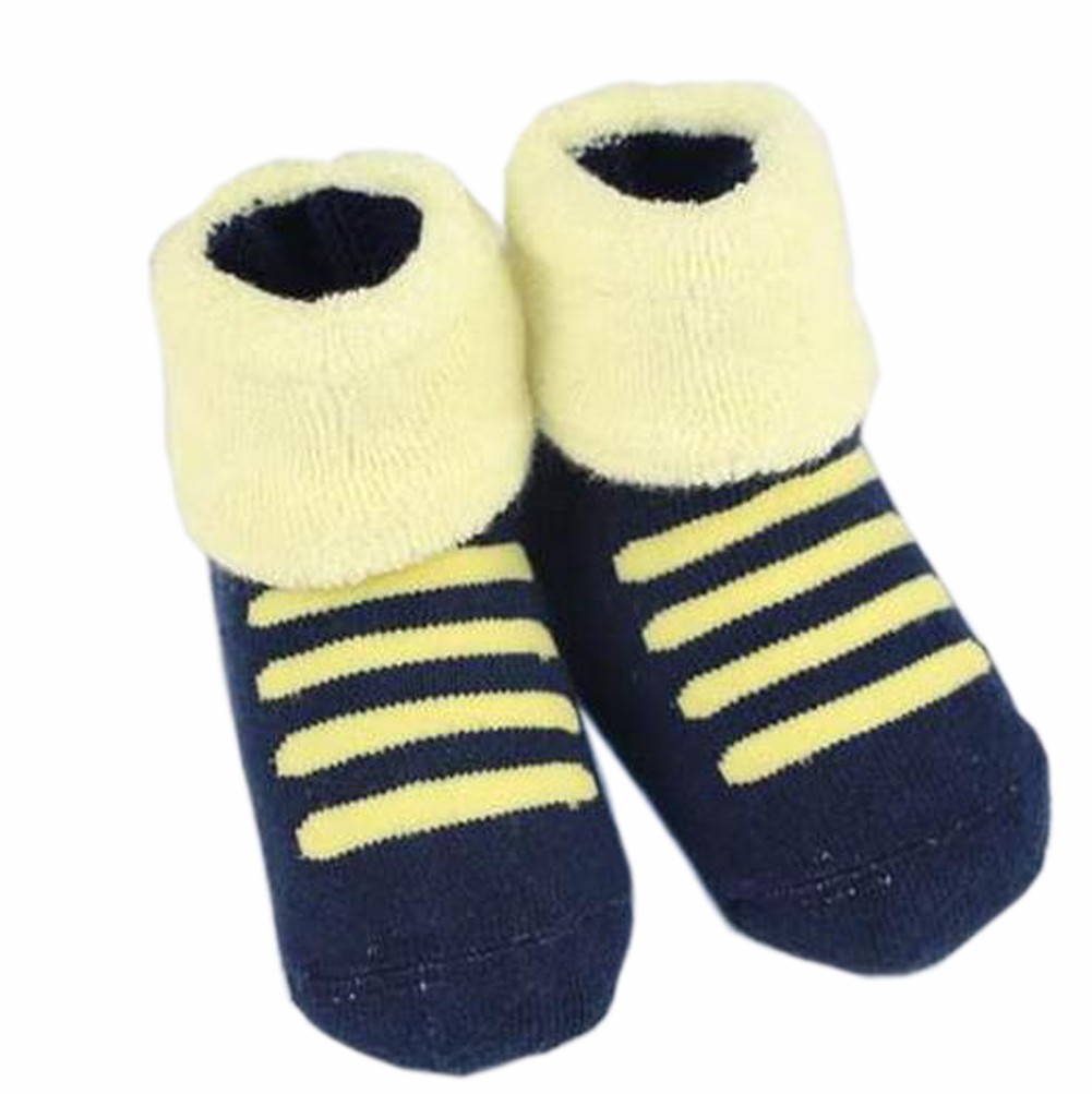Set of 2 Newborn Thick Warm Cotton Socks 0-24 Months Baby Navy