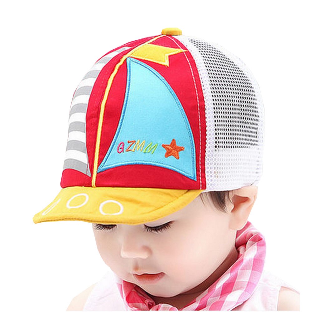 Baby Durable Summer Hat Fashion Mesh Cap Boy Girl Sun Cap Sailboat Cap Red