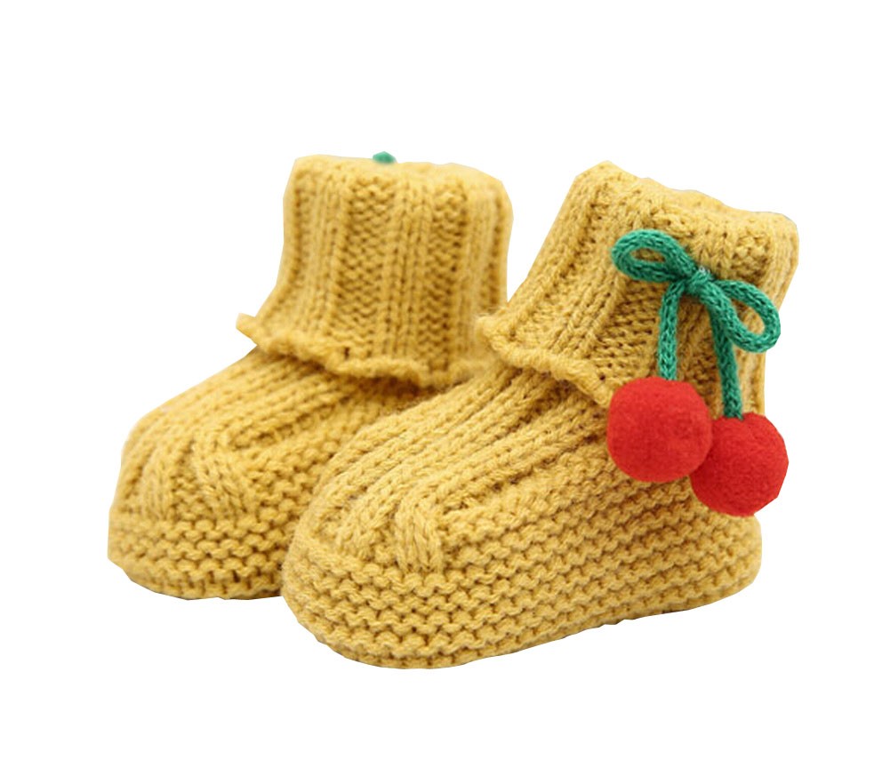 Durable Lovely Winter Baby shoes Warm Cute Cherry Indoor Outdoor Socks Yellow