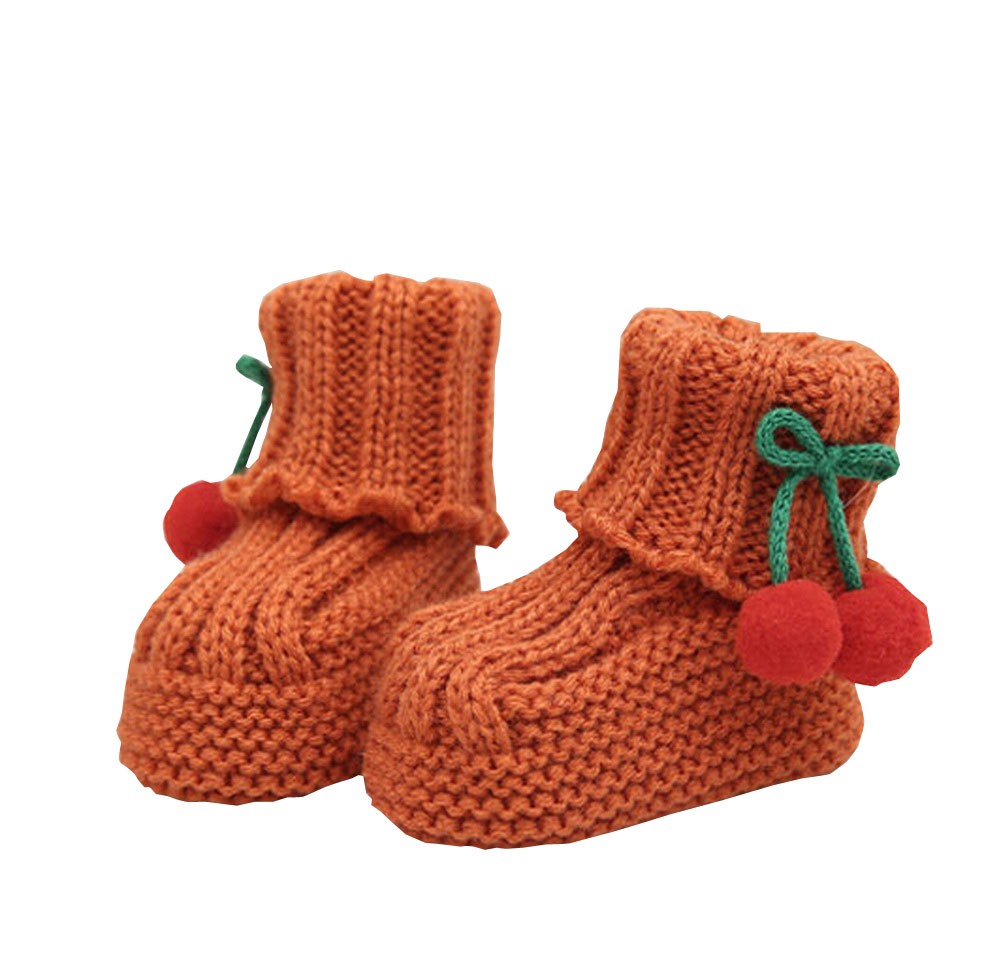 Durable Lovely Winter Baby shoes Warm Cute Cherry Indoor Outdoor Socks Orange