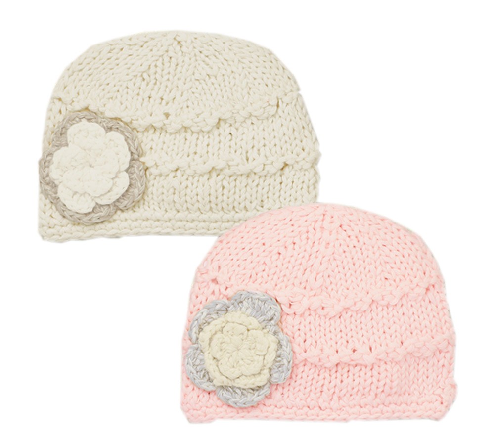 Flower Handmade Winter Hat Wool Cap Knitted Hat For Newborn, 2 PCS