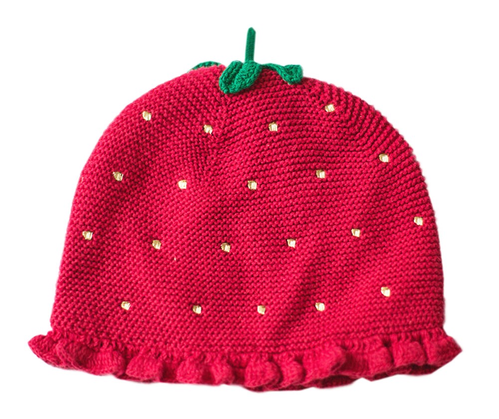 Pretty Strawberry Soft Winter Warm Knitted Wool Cap/Hat For 12-24 Months