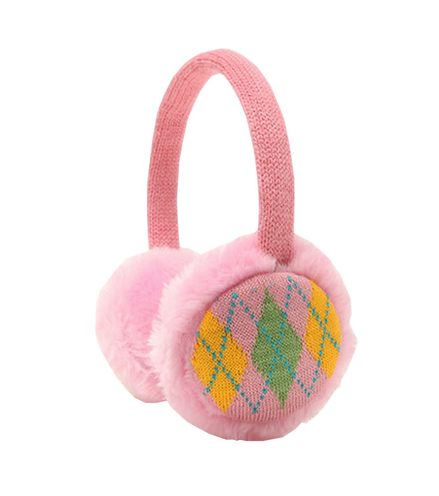 Cute Kids Earmuff Useful Winter Baby Earflap Keep Warm Grid Style Pink