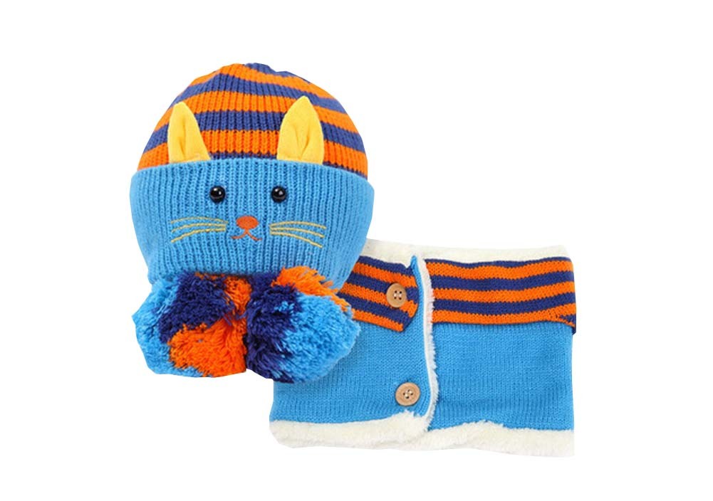 Unique Winter Baby Hat/Cap & Scarf Useful Cute Woolen Baby Hat Set Blue