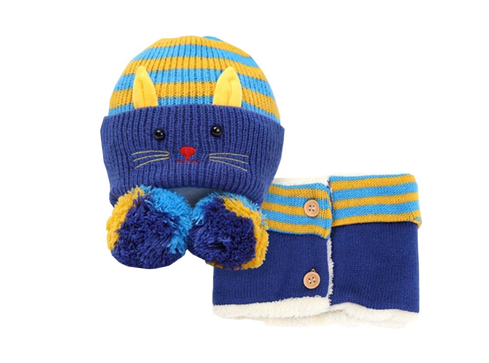 Unique Winter Baby Hat/Cap & Scarf Useful Cute Woolen Baby Hat Set Dark Blue