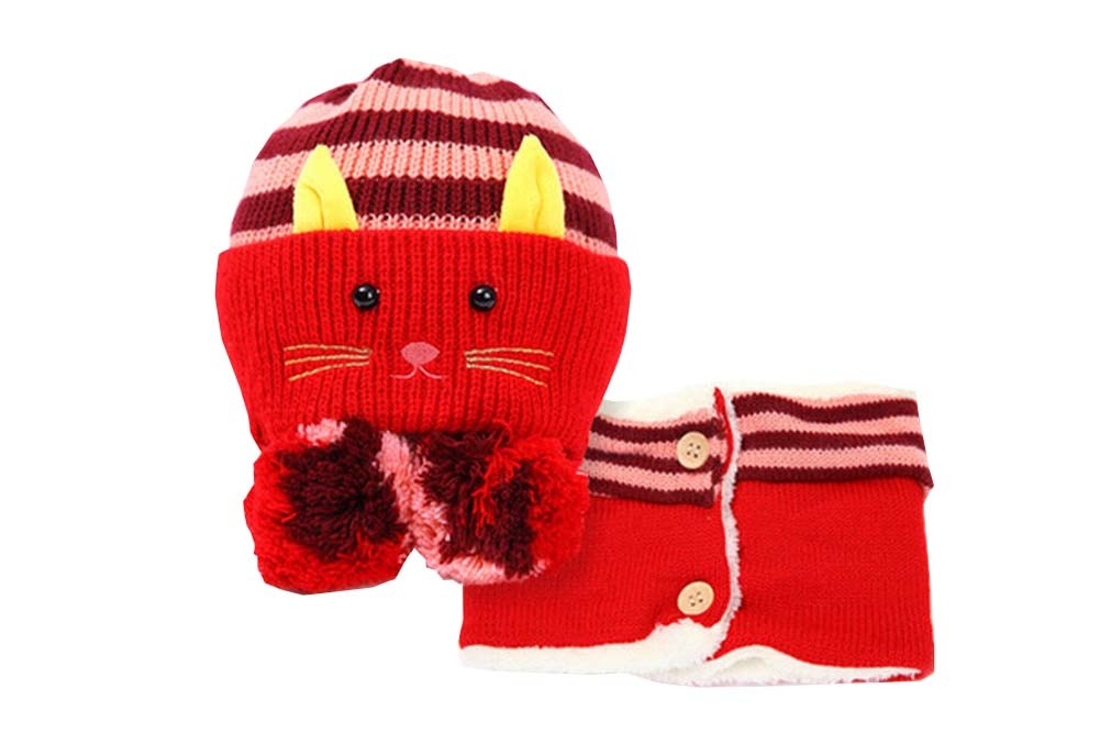 Unique Winter Baby Hat/Cap & Scarf Useful Cute Woolen Baby Hat Set Red