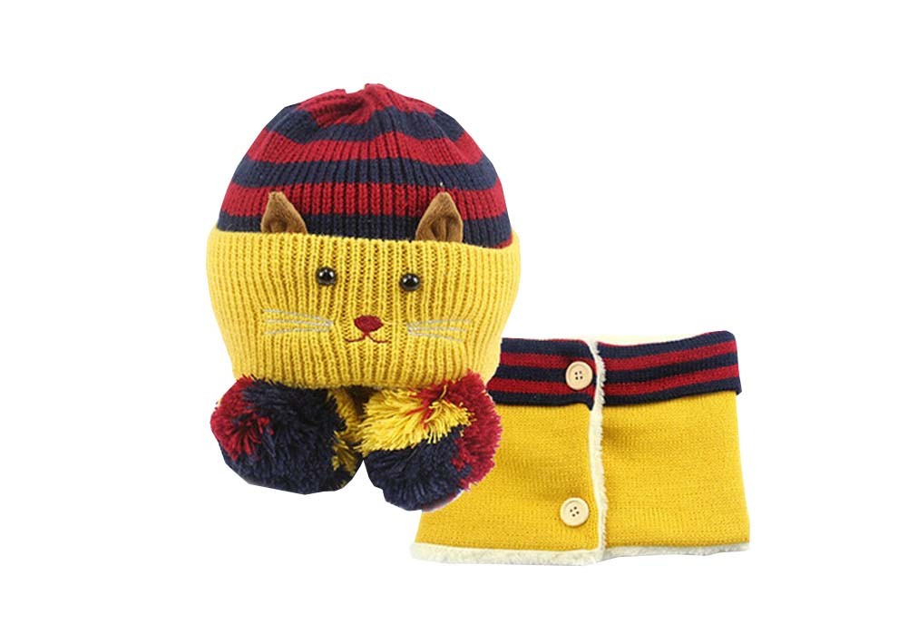 Unique Winter Baby Hat/Cap & Scarf Useful Cute Woolen Baby Hat Set Yellow