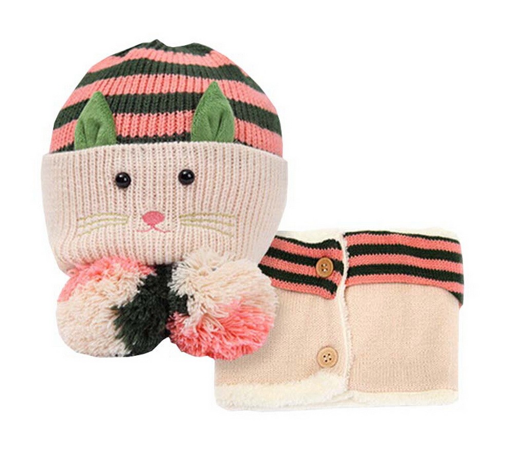 Unique Winter Baby Hat/Cap & Scarf Useful Cute Woolen Baby Hat Set Beige