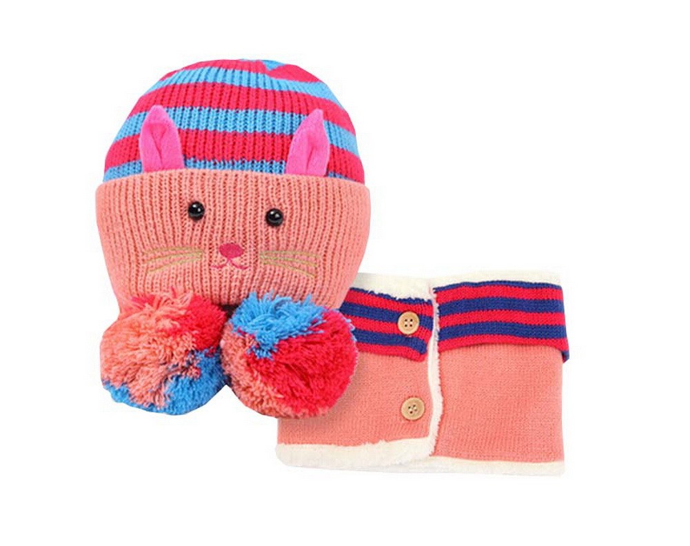 Unique Winter Baby Hat/Cap & Scarf Useful Cute Woolen Baby Hat Set Fuchsia