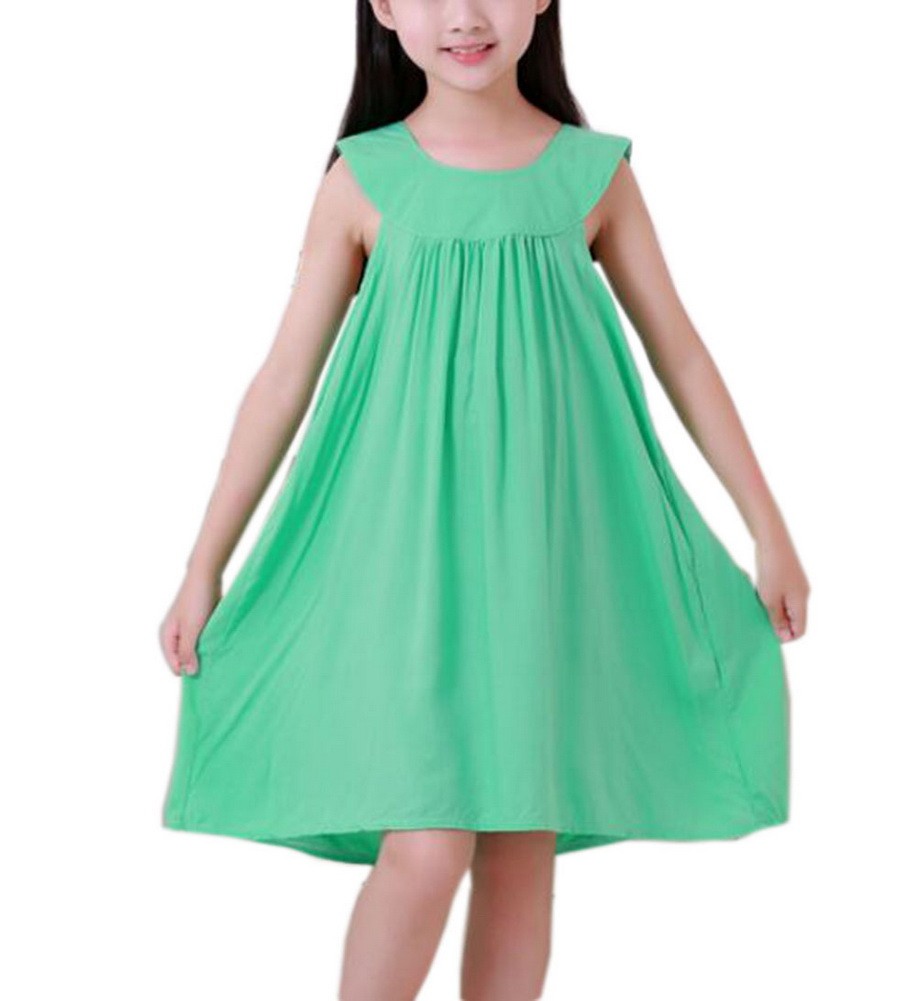 Girls Summer Sleeveless Nightdress Fresh Green Nightgown