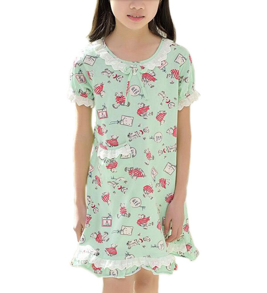 Kids Floral Summer Short Sleeve Sleepwear Cotton Nightdress