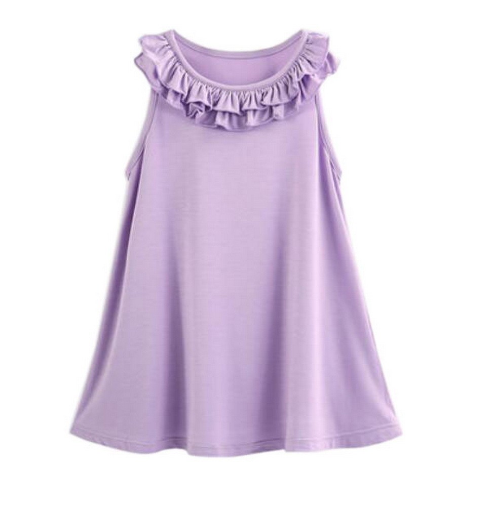 Girls Soft Modal Sleepwear Summer Sleeveless Ruffled Nighties, Purple