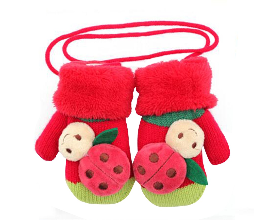 Beautiful Baby Knitting Gloves Hang Neck Warm Gloves[Red]