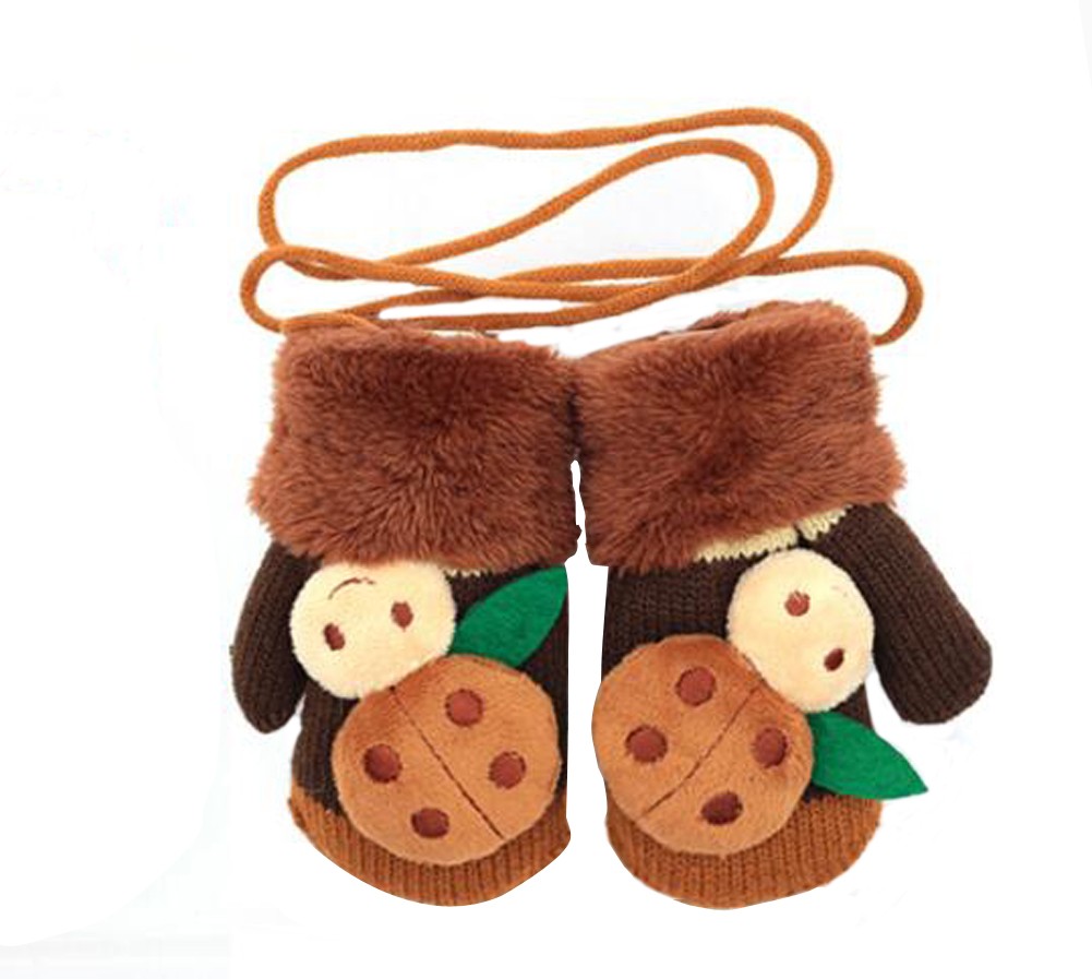 [Brown]Beautiful Baby Knitting Gloves Hang Neck Warm Gloves