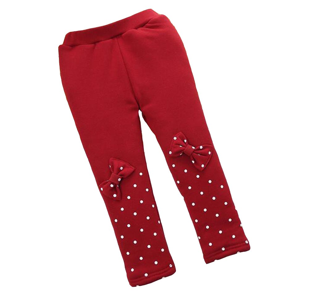 Red Girls Winter Warm Plus Velvet Leggings Bow Cotton Pants