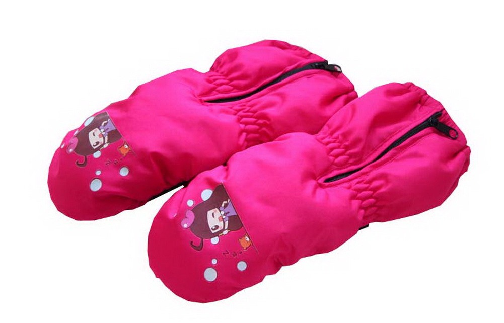 Warm Baby Gloves Waterproof Outdoor Ski Baby Hanging Mittens [Fushcia Mitten]