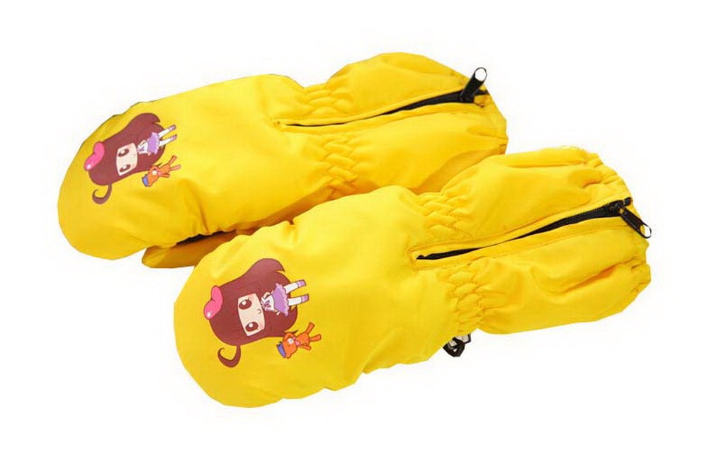 Warm Baby Gloves Waterproof Outdoor Ski Baby Hanging Mittens [Yellow Mitten]