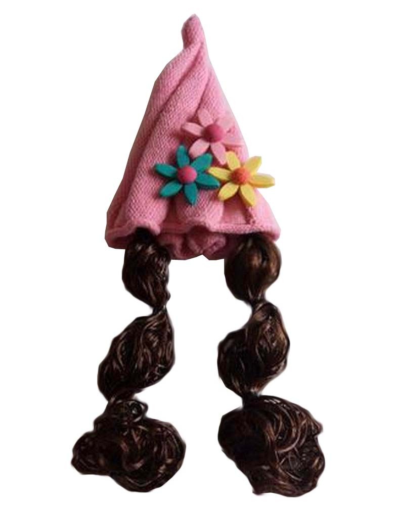 [Pink Flowers] Lovely Baby Girl Wigs Hat Kids Cap with Wigs