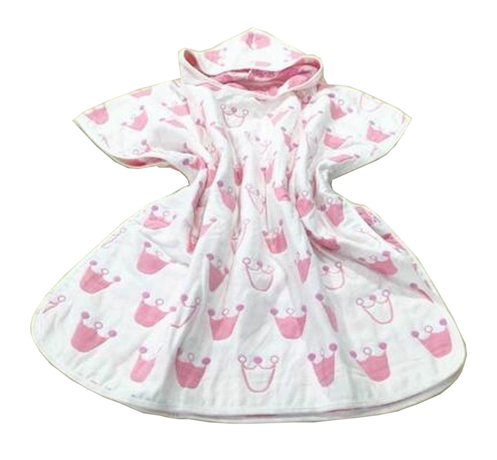Lovely Baby Hooded Bath Towel Kids Cloak Bath Towel Bathrobe Crown Pink