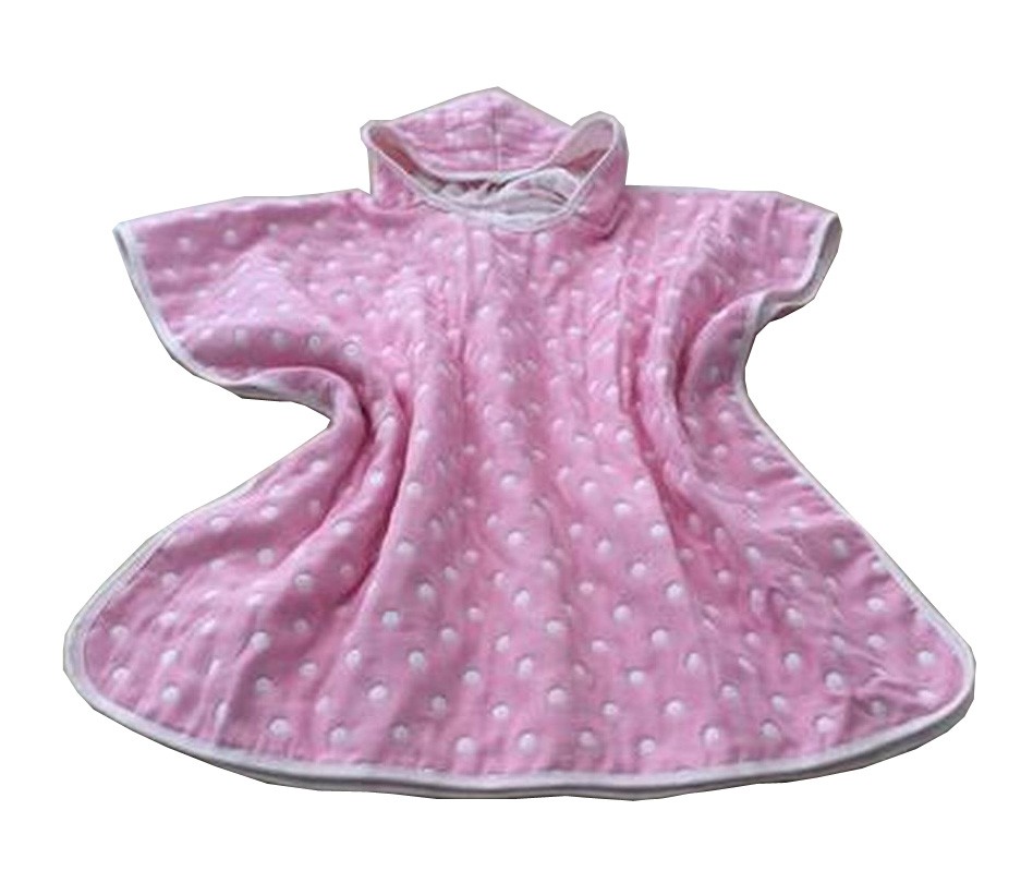 Soft Cotton Baby Hooded Bath Towel Cloak Bathrobe for Kids Dot Pink