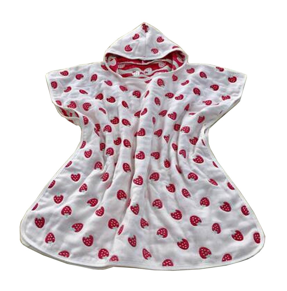 Soft Cotton Baby Hooded Bath Towel Cloak Bathrobe for Kids Strawberry
