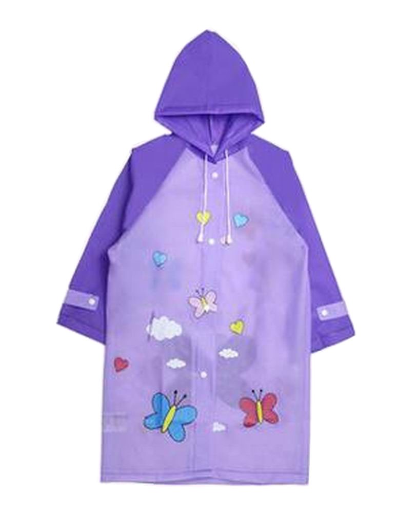 Cute Children Raincoat Kids Rainwear Student Rain Jacket Butterfly Purple