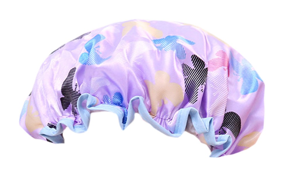 Fashion Flower Double Layer Waterproof Multifunctional Shower Cap, Purple