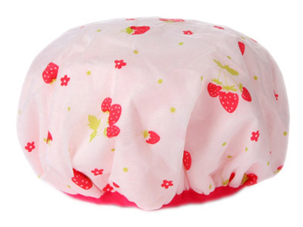 Poly&PVC Waterproof Multifunctional Double layer Shower Cap, Cute Strawberry