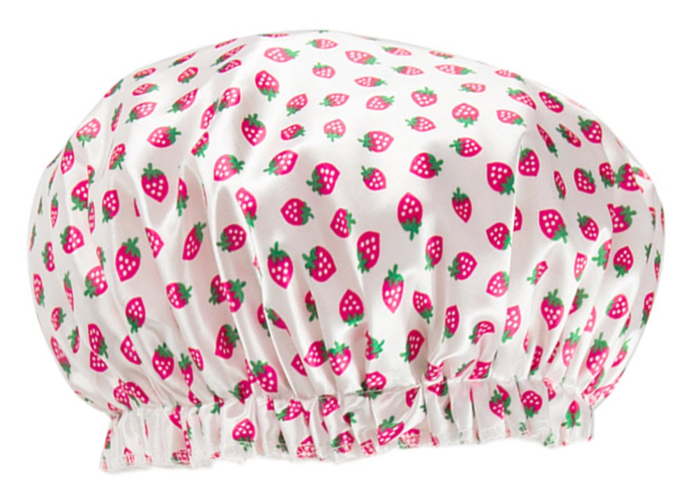 Poly&EVA Waterproof Multifunctional Double layer Shower Cap, Pink Strawberry