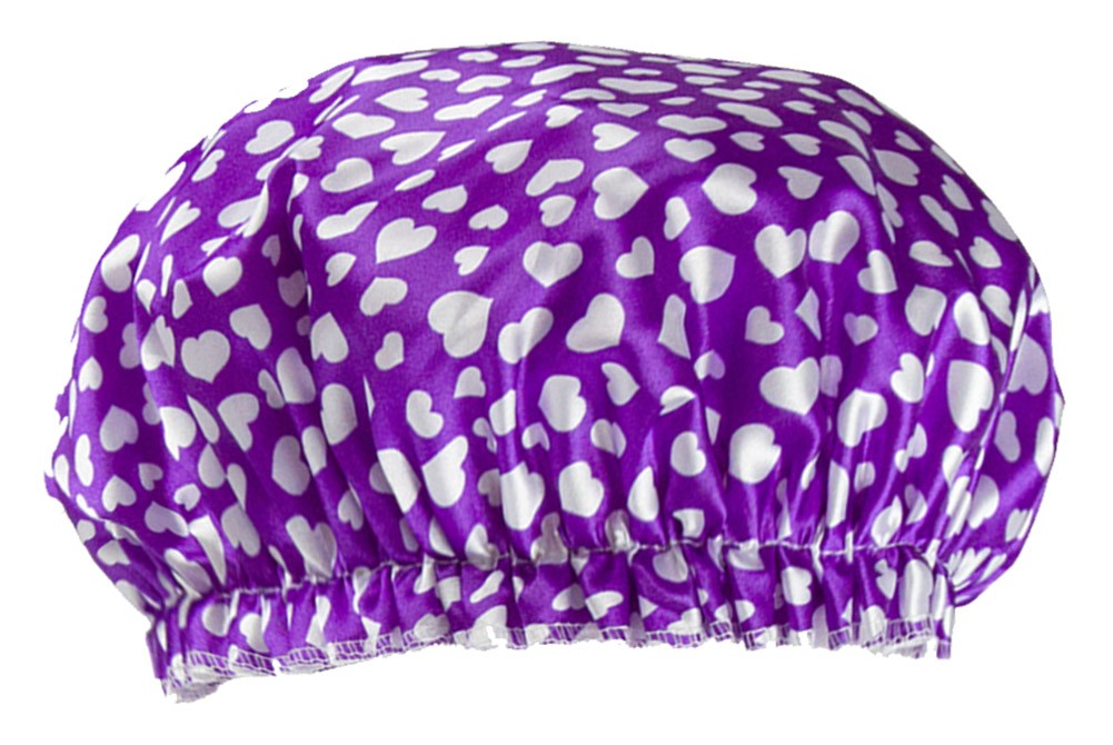 Poly&EVA Waterproof Multifunctional Double layer Shower Cap, Lovely Heart