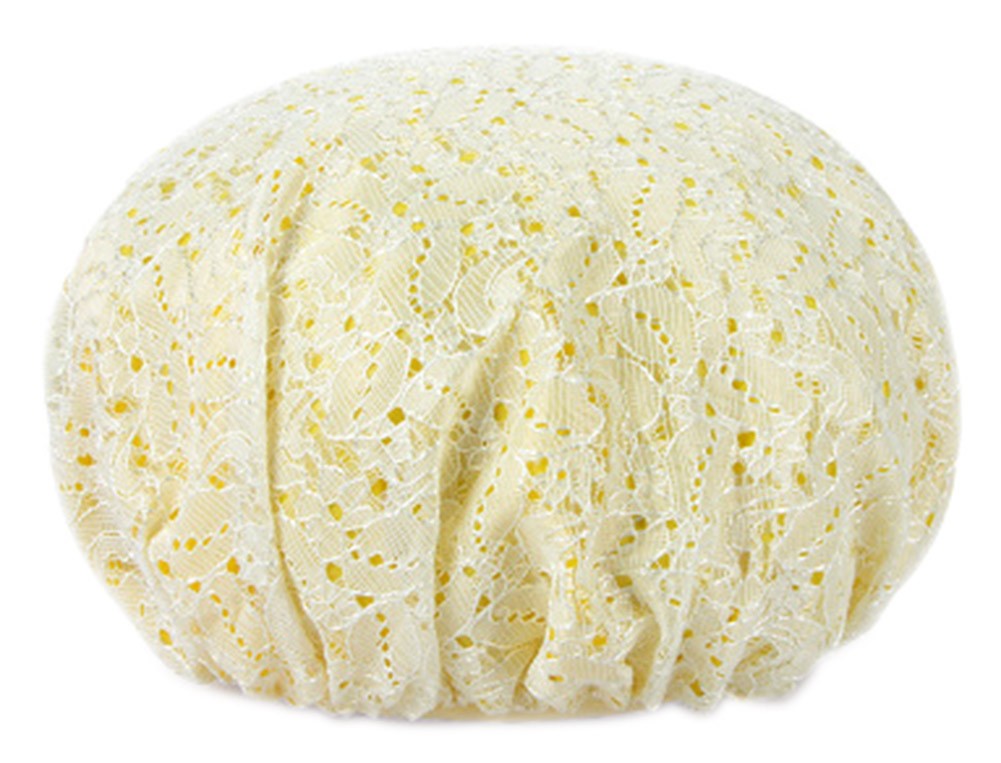 Poly Waterproof Multifunctional Lace Double layer Shower Cap, Yellow A
