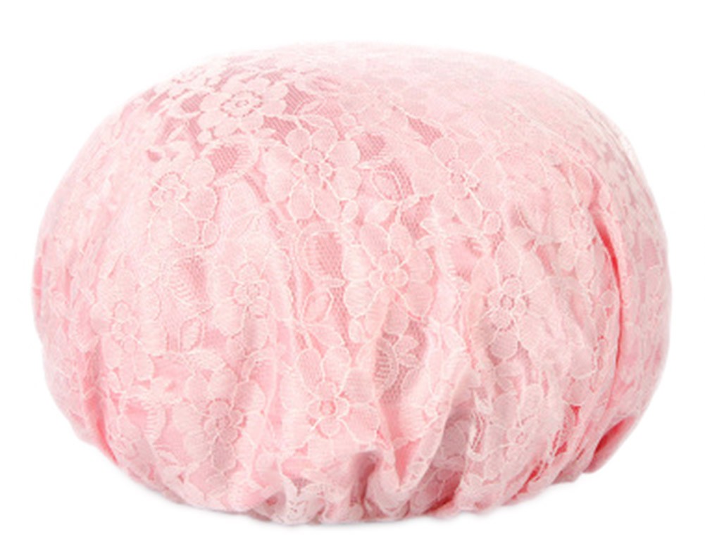 Poly Waterproof Multifunctional Lace Double layer Shower Cap, Pink B
